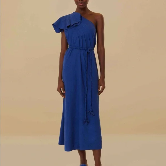 navy blue dress for baby girl Farm Rio Square-Neck Asymmetrical Cutout Tiered Midi Dress main image 0